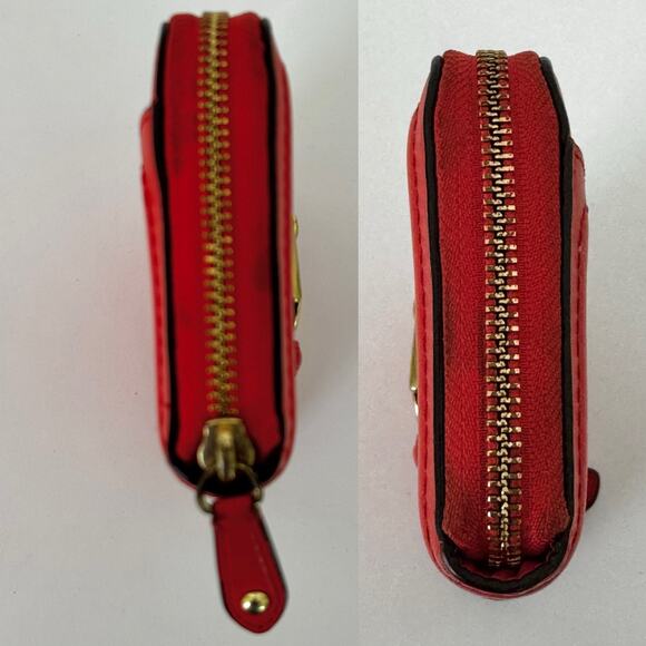 Coach Campbell Zip Around Leather Accordion Wallet in Red with Buckle Accent - Picture 8 of 11